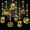 24 Pieces Islamic Star Moon Lantern Ramadan Garland Eid Decoration Streamer Ramadan Mubarak Party Banner Backdrop Shining Hanging Wall Decorations for Home Wedding Decor Islam Party(Gold)